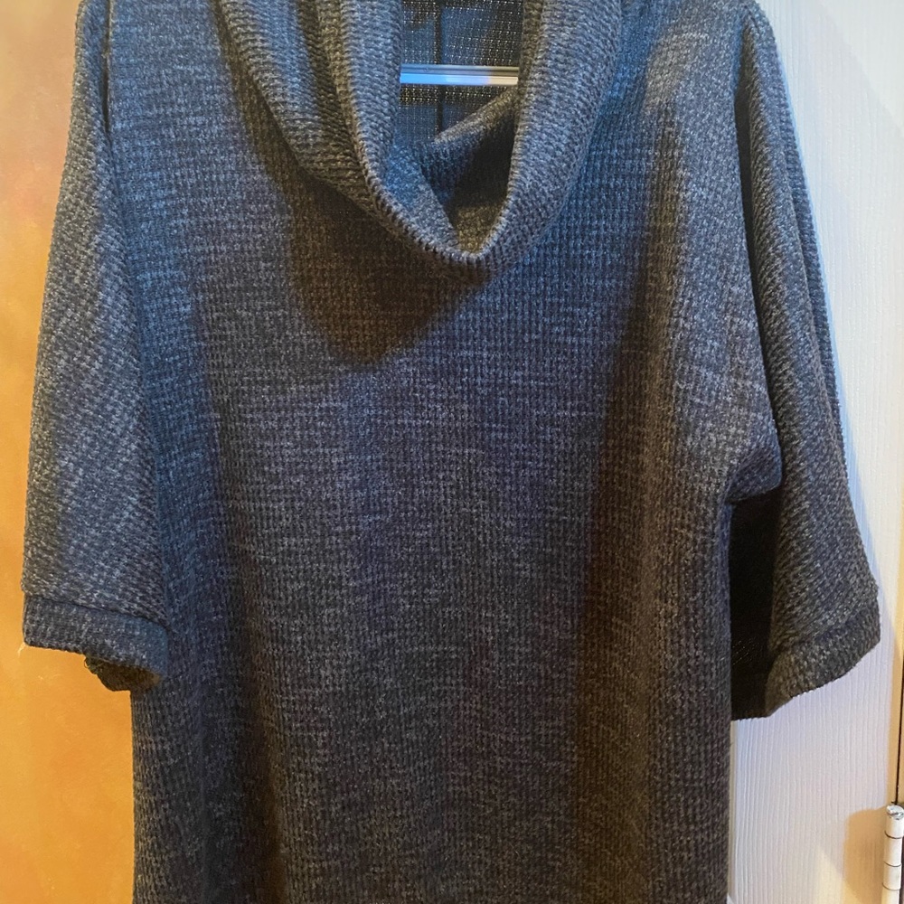 Woman’s grey short sleeve sweater